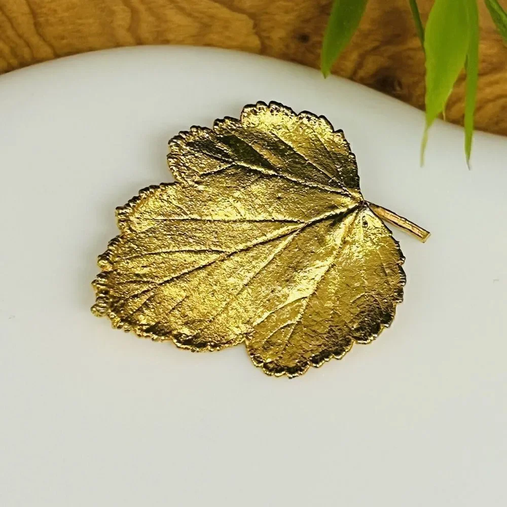 24K Gold Dipped Genuine Leaf Brooch Pendant Nature Jewelry Rocky Mountains  1307